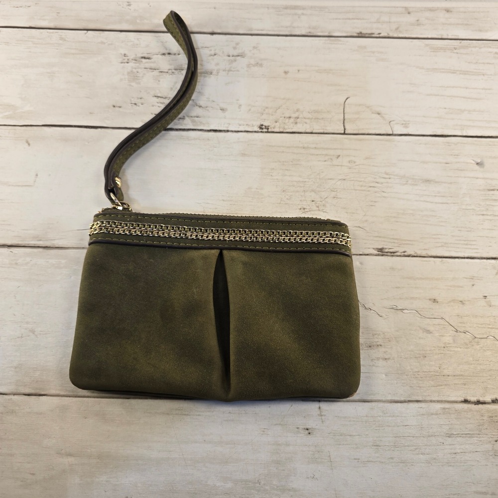 Charming Charlie Olive Dark Faux Suede Chain Wristlet Pouch ZFE0351